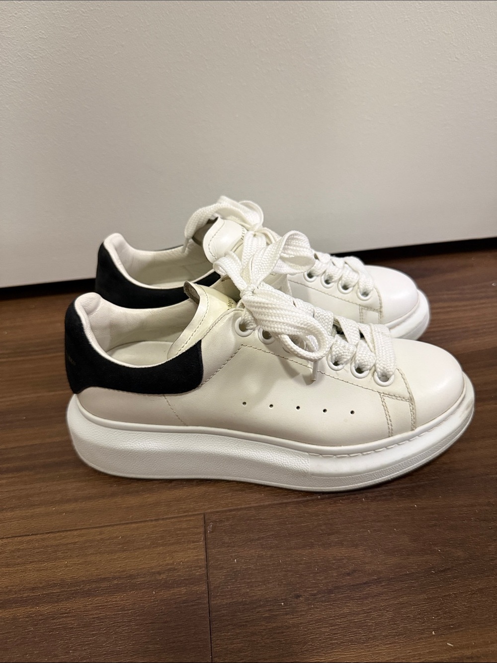 Alexander McQueen White Leather Platform Sneakers with Black Heel Accent